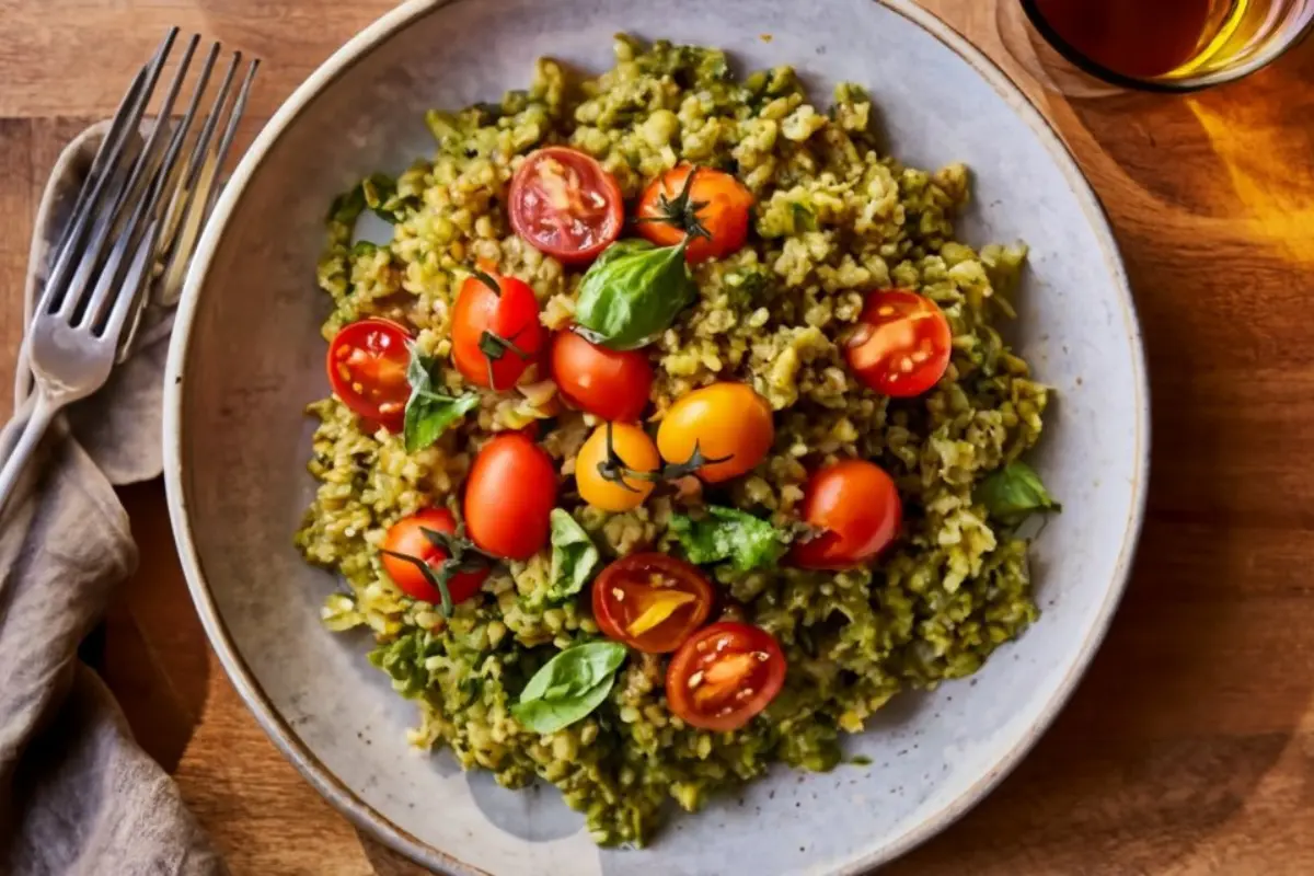 Farro with Blistered Tomatoes and Pesto Recipe